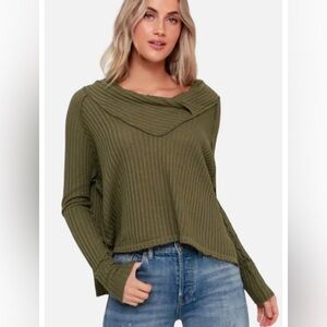 We The Free Olive Green Waffle Knit Top